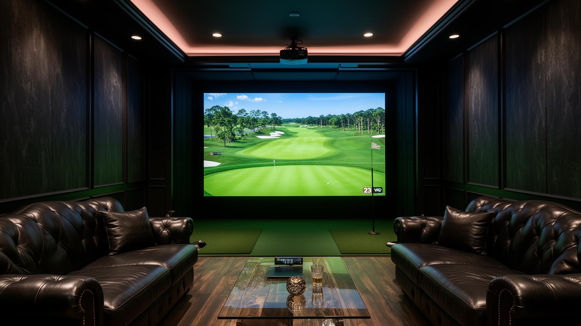 Private golf simulator at Legacy Cigar Lounge